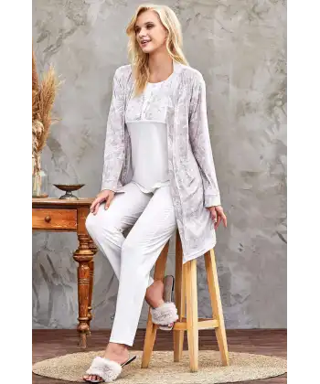 Flz 31-104 Bayan Kadife Sabahlık Pijama Takımı
