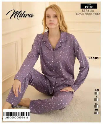 Mihra 19103 Kadın Düğmeli Uzun Kol Pijama Takımı