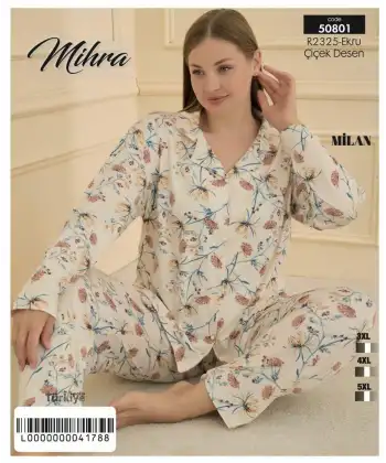 Mihra 50801 Kadın Düğmeli Battal Pijama Takımı