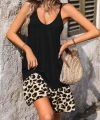 Kadın Ip Askılı Yuvarlak Yakalı Leopar Detaylı Elbise