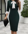 Kadın Truvakar Kollu Fiyonk Yakalı Midi Ithal Krep Elbise