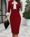 Kadın Truvakar Kollu Fiyonk Yakalı Midi Ithal Krep Elbise