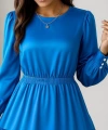 Kadın Uzun Kollu Bisiklet Yaka Beli Lastikli Fırfırlı Ithal Krep Elbise