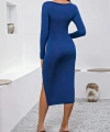 Kadın Uzun Kollu Göğüs Ve Göbek Dekolte Detay Sandy Midi Boy Elbise
