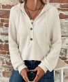 Kadın Uzun Kollu Kapşonlu önü Düğmeli Ve Bağcıklı Waffle Bluz