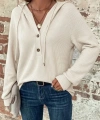 Kadın Uzun Kollu Kapşonlu önü Düğmeli Ve Bağcıklı Waffle Bluz