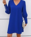 Kadın Uzun Kollu V Yakalı Kısa Ithal Krep Elbise