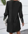 Kadın Uzun Kollu V Yakalı Kısa Ithal Krep Elbise