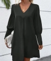 Kadın Uzun Kollu V Yakalı Kısa Ithal Krep Elbise