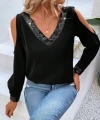 Kadın Uzun Kollu V Yakalı Omuzlardan Açık Sandy Bluz