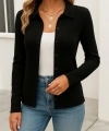 Kadın Uzun Kollu Yakalı önden Düğmeli Triko Ceket