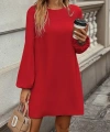 Kadın Uzun Kollu Yuvarlak Yaka Mini Ithal Krep Elbise