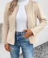 Kadın Uzun Kollu Yuvarlak Yaka önden Fermuarlı Süet Ceket