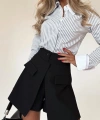 Kadın Yüksek Bel Düğmeli Asimetrik Kesim Cepli Kısa Ithal Krep şort Etek