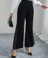 Kadın Yüksek Bel Yanlardan Tül Detaylı Ithal Krep Pantolon