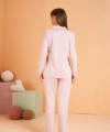 PJS 28001 Kadın Uzun Kol Çizgili Önü Düğmeli Pijama Takım