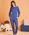 PJS 28081 Kadın Uzun Kol Yuvarlak Yaka Kalpli Pijama Takım