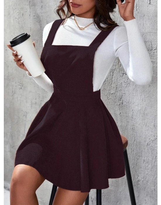 Kadın Askılı Sırttan çapraz Detaylı Kısa Kiloş Kadife Mini Elbise