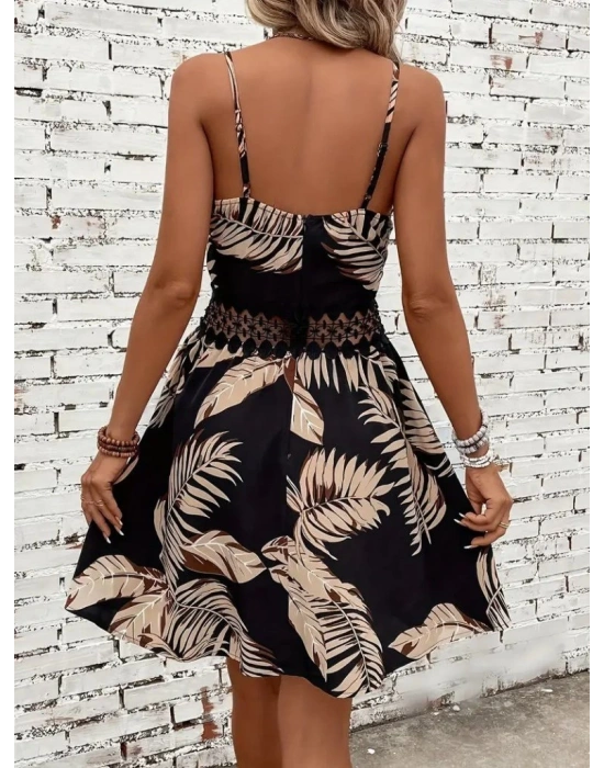 Kadın Ip Askılı Kruvaze Yakalı Desenli Mini Süprem Mini Elbise