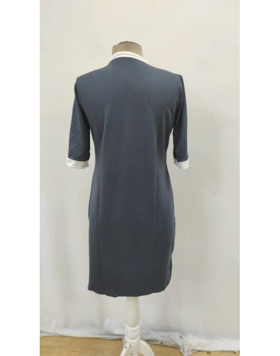 Kadın Kısa Kollu Yakadan Fermuarlı Cepli Yandan Yırtmaçlı Viskon Elbise