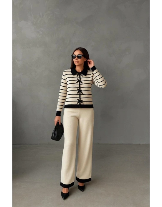 Kadın şerit Detay Bol Paça Pantolonlu ıkılı Takım