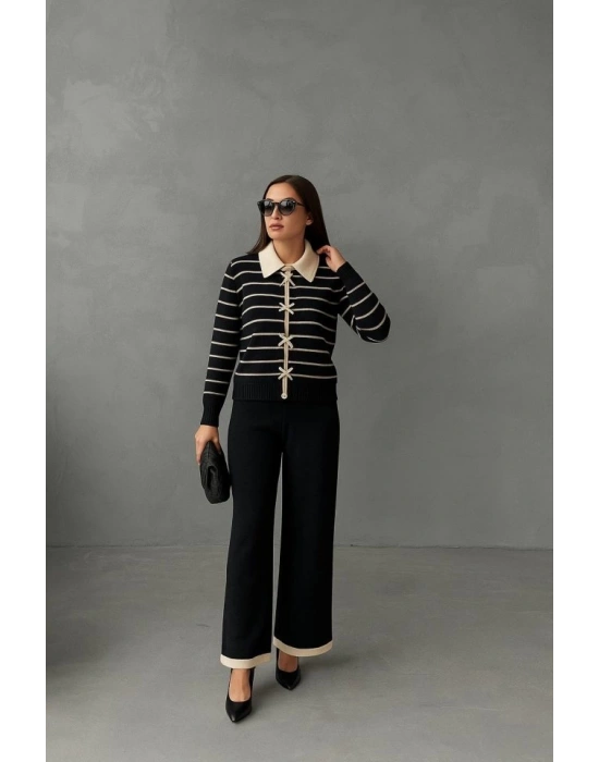 Kadın şerit Detay Bol Paça Pantolu ıkılı Takım