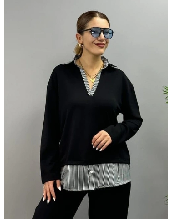 Polo Yaka Gömlek Detay Salaş Balon Pantolunlu ıkılı Takım