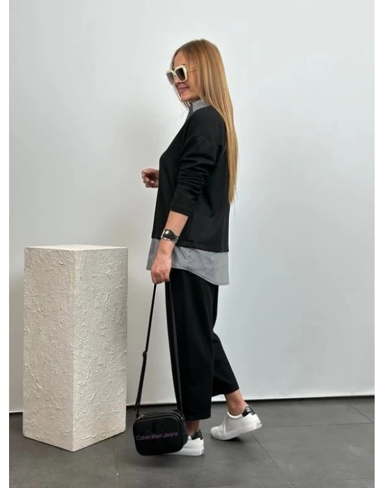 Polo Yaka Gömlek Detay Salaş Balon Pantolunlu ıkılı Takım