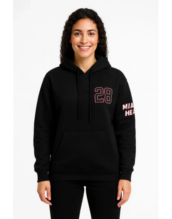 Üç İplik Kapüşonlu Ön Ve Arka Baskılı SweatShirt Hoodie - Siyah