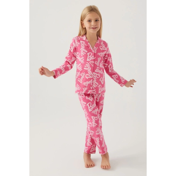 Barbie 1767-G Kız Çocuk Garson Gömlek Pijama Takımı