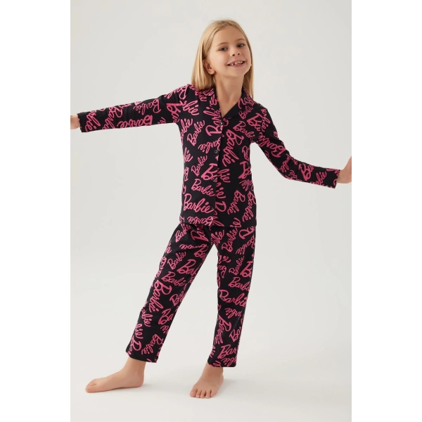 Barbie 1767-G Kız Çocuk Garson Gömlek Pijama Takımı
