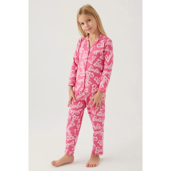 Barbie 1767-G Kız Çocuk Garson Gömlek Pijama Takımı