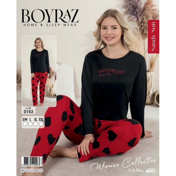 Boyraz 0153 Kadın Sandy Soft Uzun Kol Pijama Takımı