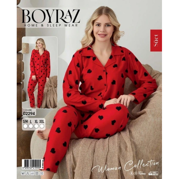 Boyraz 02294 Kadın Süet Uzun Kol Pijama Takımı