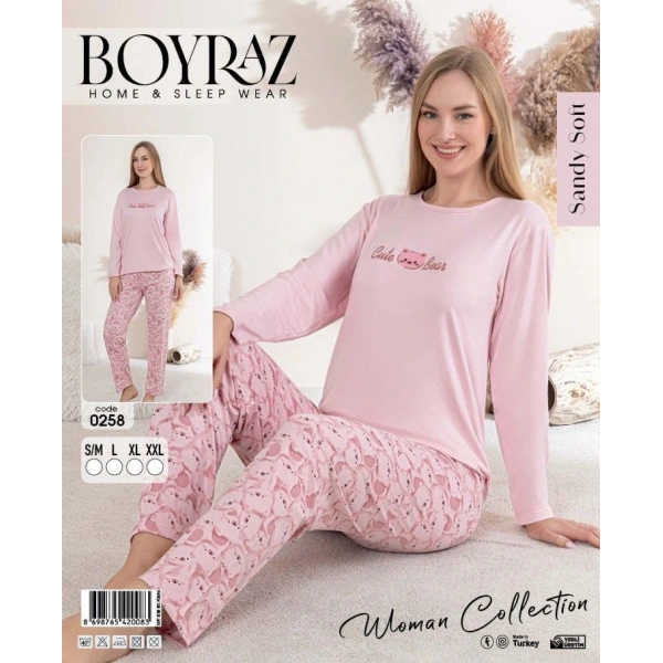 Boyraz 0258 Kadın Sandy Soft Uzun Kol Pijama Takımı