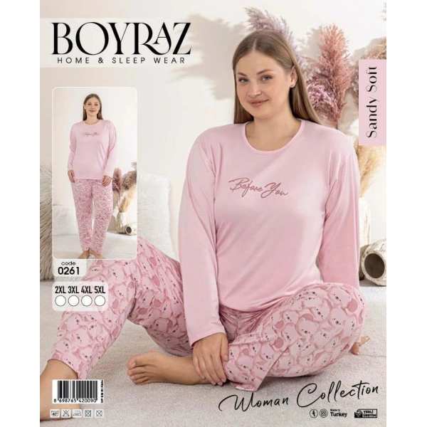 Boyraz 0261 Kadın Sandy Battal Uzun Kol Pijama Takımı