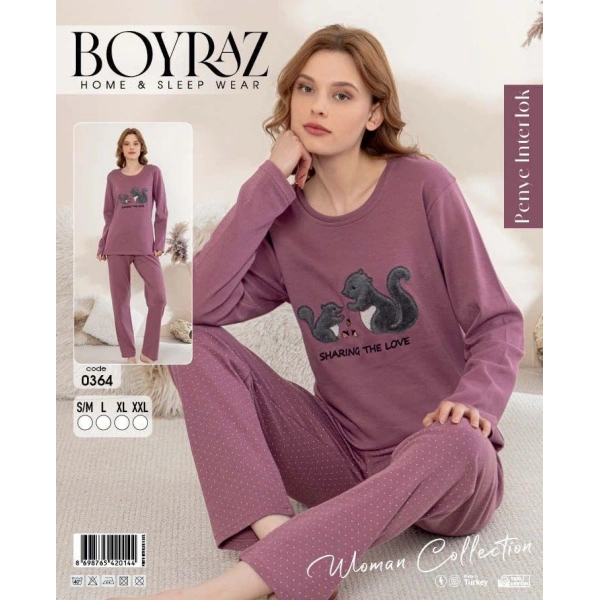 Boyraz 0364 Kadın Penye Uzun Kol Pijama Takımı