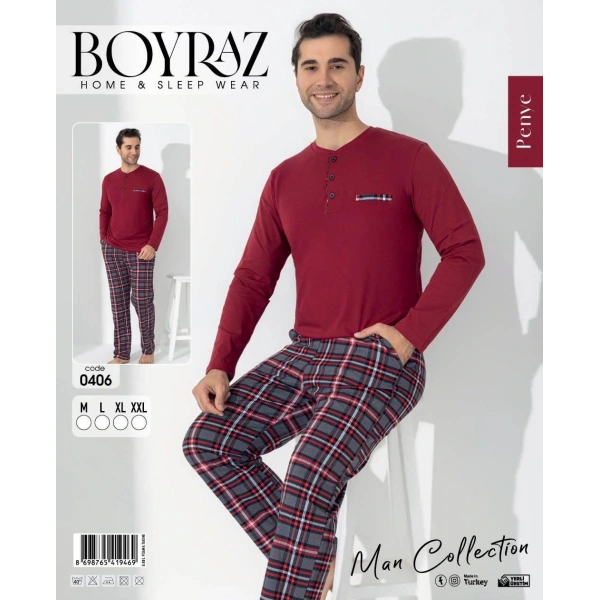 Boyraz 0406 Erkek Uzun Kol Pijama Takımı