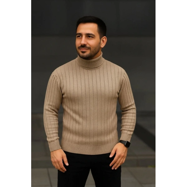 Erkek Fitilli Triko Kazak 3lÜ Set Bebek Mavisi Bej Siyah Regular Balıkcı Yaka Tam Boğazlı Triko Seti Modeli Kazak