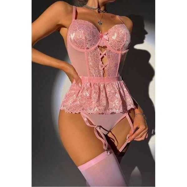 For Dreams 8412 Dantel Büstiyer ve Jartiyer Takım