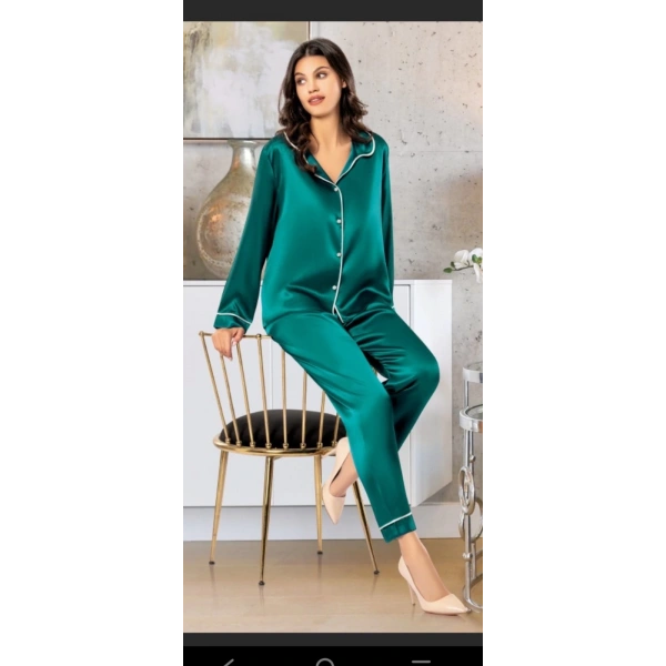 Freshness 2045 Saten Gömlek Yaka Patlı Pijama Takımı