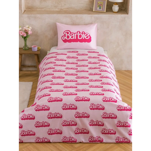 HOME Pembe Barbie Baskılı Tek Kişilik Nevresim Seti 160x220/50x70 cm