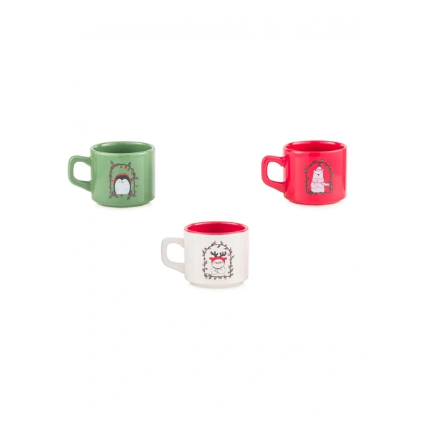 HOME Yılbaşı Temalı We Bare Bears Baskılı 3lü Porselen Kupa Seti 184 Ml