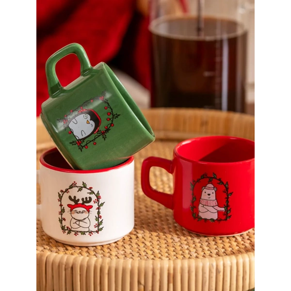 HOME Yılbaşı Temalı We Bare Bears Baskılı 3lü Porselen Kupa Seti 184 Ml