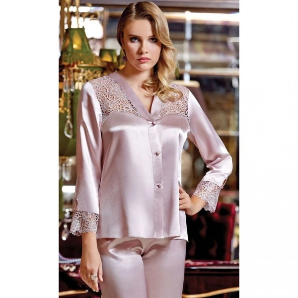 Jeremi Saten 6lı Uzun Gecelikli Sabahlık Takım