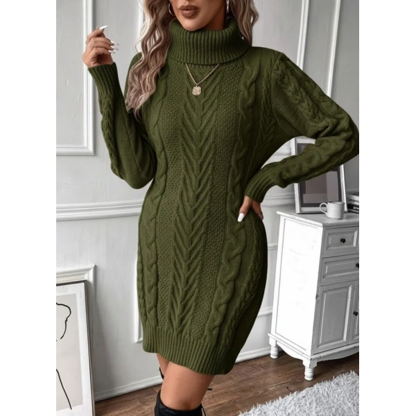 Kadın Balıkçı Yaka Mini Triko Elbise