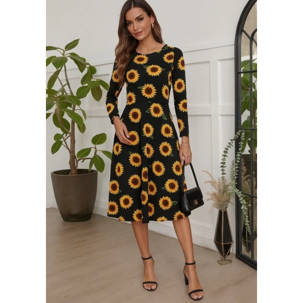 Kadın Fakir Kol Bisiklet Yaka Midi Mikro Elbise