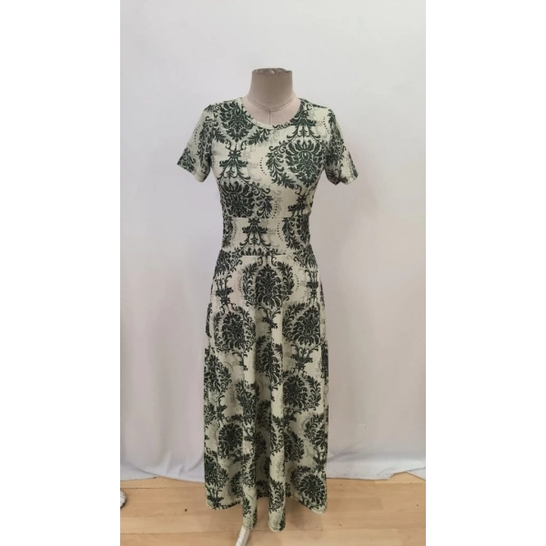 Kadın Kısa Kollu Bisiklet Yaka Puantiyeli Maksi örme Krep Elbise