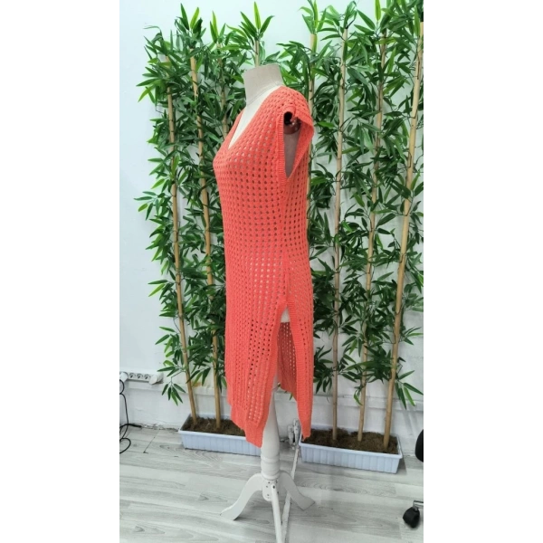 Kadın Sıfır Kol V Yaka Yanı Derin Yırtmaçlı Midi Boy Triko Elbise