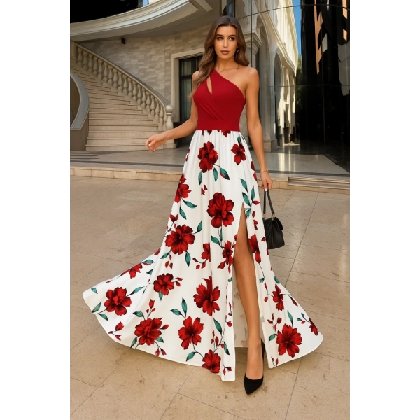 Kadın Tek Omuzdan Askılı Damla Detaylı üst Dalgıç Alt Süprem Maxi Elbise